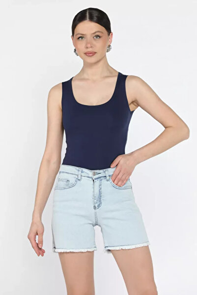 TOZLU Women's Tasseled High Waist Jean Shorts