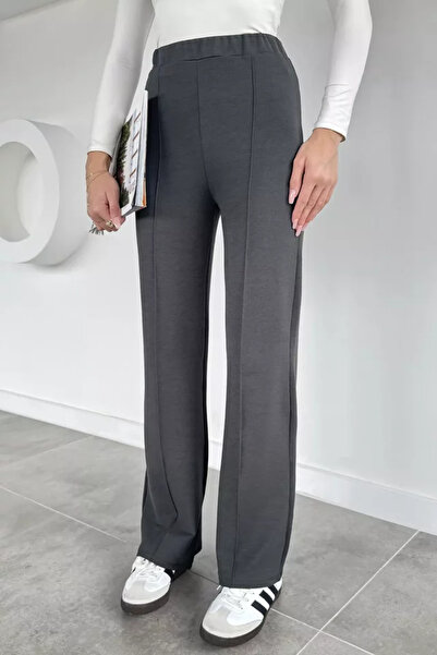 TOZLU Women's Lawned Wide Leg Trousers
