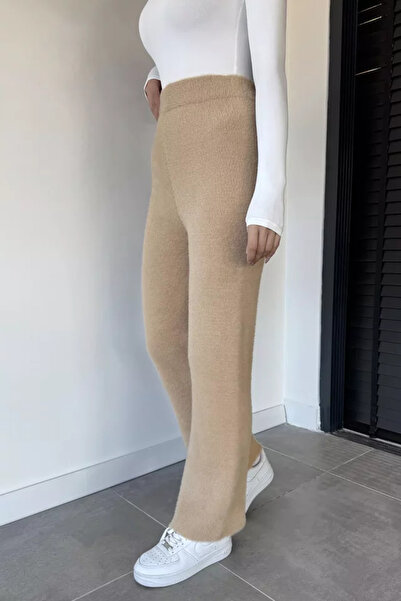 TOZLU Gülseli Women's High Waist Soft Bearded Knitwear Pants with Elastic Waist