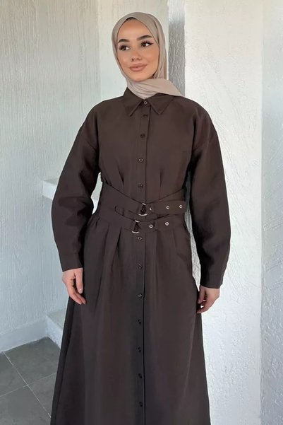 TOZLU Buttoned Belt Detailed Hijab Dress