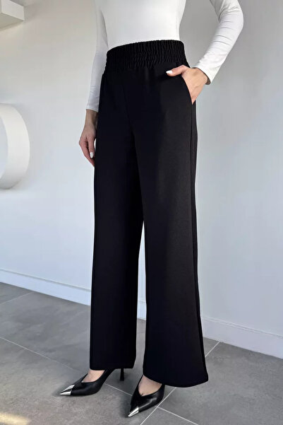 TOZLU Women's Elastic Waist Wide Leg Trousers