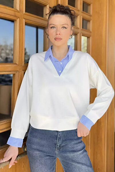 TOZLU Women's Shirt Garnished Sweatshirt
