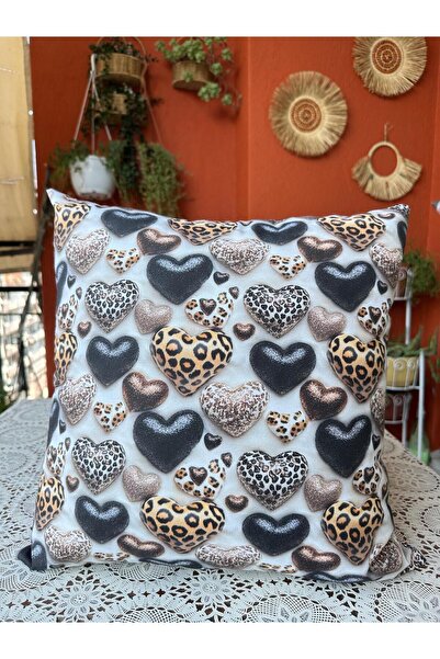 Kırlent Kılıfı Kalp li 3D Görünümlü Premium Kalite Su Leke Tutmaz 43X43