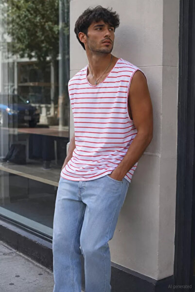 TOZLU Men's Japanese Sleeve Stripe Patterned T-Shirt