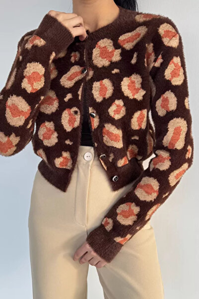 TOZLU Leopard Patterned Knitwear Cardigan