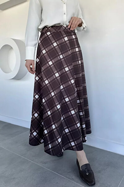TOZLU Women's Plaid Patterned Hijab Skirt