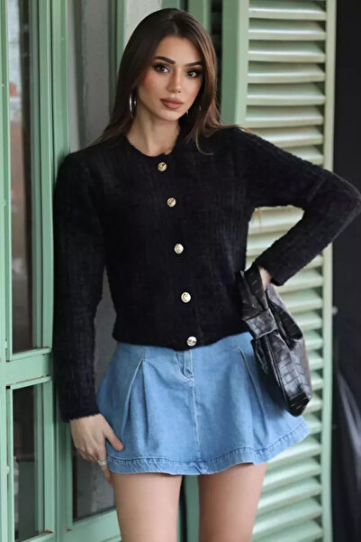 TOZLU Embossed Pattern Bearded Women's Knitwear Cardigan