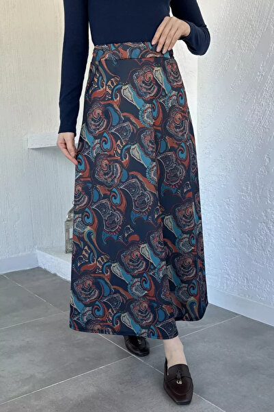 TOZLU Patterned Hijab Skirt with Elastic Waist
