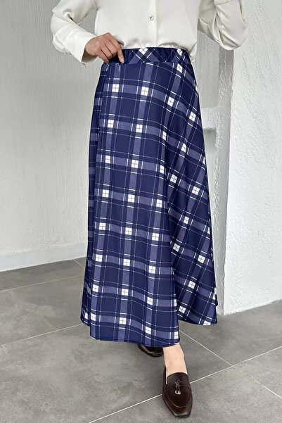 TOZLU Women's Plaid Patterned Hijab Skirt