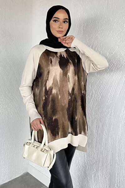 TOZLU Gülseli Side Zipper Detailed Silk Kübra Fabric Hijab Knitwear Tunic