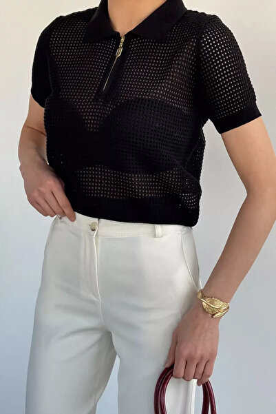 TOZLU Gülseli Women's Polo Collar Half-Zip Knitwear Blouse