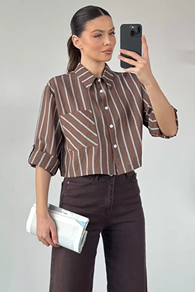 TOZLU Γυναικείο ριγέ crop top πουκάμισο Gülseli