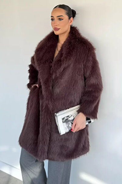 TOZLU Women's Lined Fur Long Coat