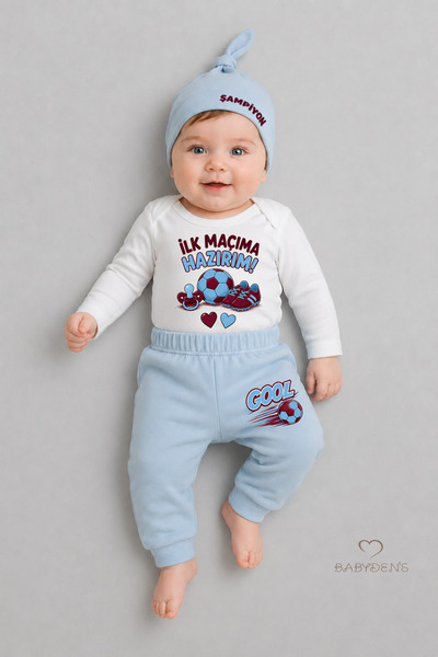 BABYDEN'S Baby 3-Piece Set Burgundy Blue Fan Themed Long Sleeve 100% Cotton N...
