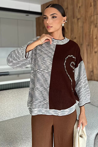TOZLU Women's Self-Patterned Knitwear Sweater