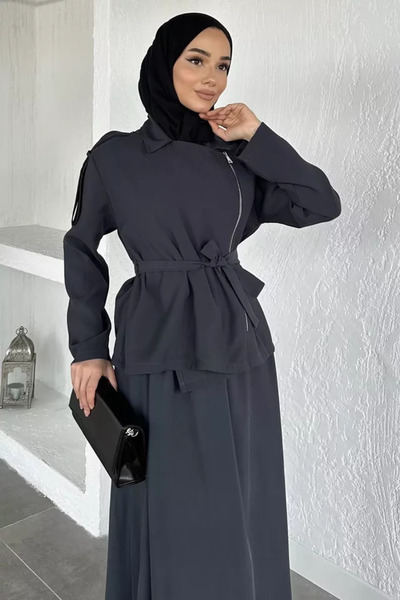 TOZLU Gülseli Elastic Waist Skirt Jacket Hijab Double Set