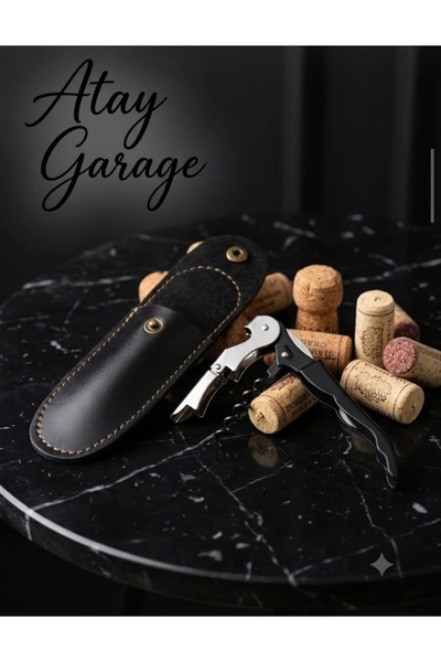 Atay Garage Siyah Metal Tirbuşon ve Kılıfı Şarap Mantarı Açacagı Tirbison Sod...