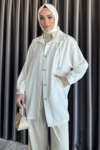 TOZLU Collar Lace-Up Sleeve Epaulettes Hijab Cap