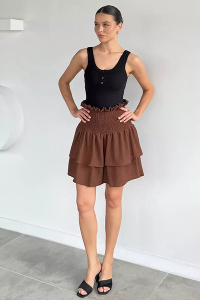 TOZLU Women's Layered Mini Skirt with Elastic Waist Shorts