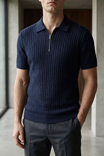 TOZLU Polo Collar Half Zipper Men's Knitwear T-Shirt