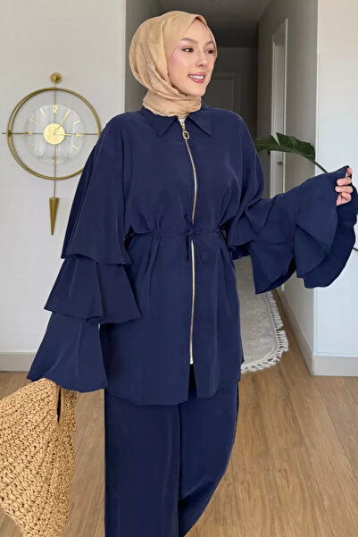 TOZLU Gülseli Sleeve Ruffled Tunic Elastic Waist Pants Hijab Double Set