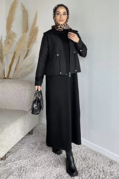 TOZLU Crew Neck Hijab Dress Jacquard Jacket Double Set