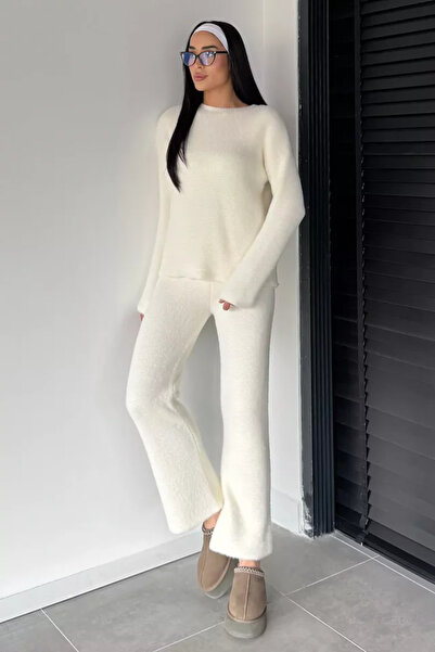 TOZLU Gülseli Women's Bearded Soft Yarn Sweater Pants Knitwear Two-Piece Set