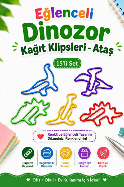 CESTOPİENO Set of 15 Colorful Dinosaur Paper Clips – Fun School and Office St...