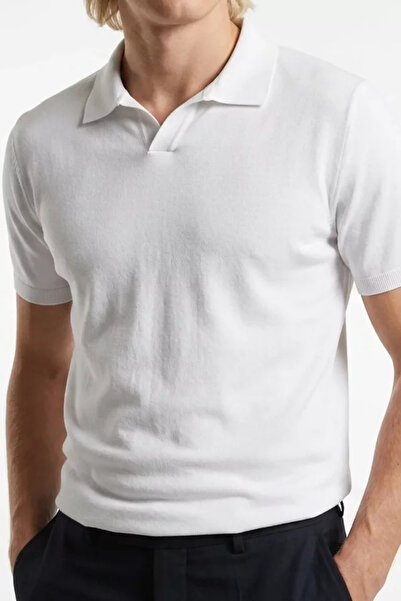 TOZLU Men's Polo Neck Solid Color Knitwear T-Shirt