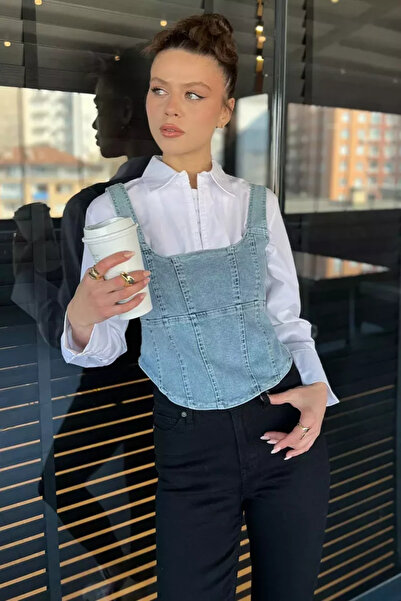 TOZLU Bustieră din denim cu fermoar pentru femei