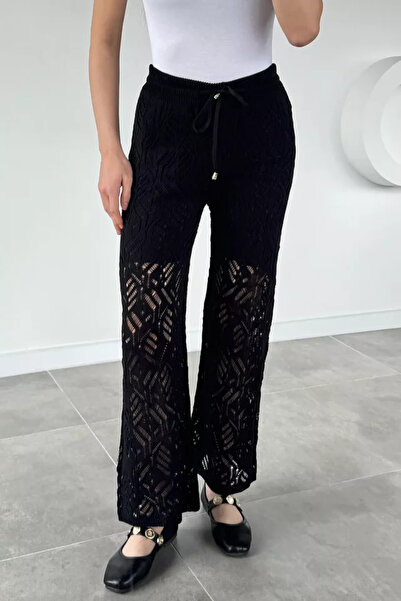 TOZLU Gülseli Women's Elastic Waist Openwork Knitwear Trousers