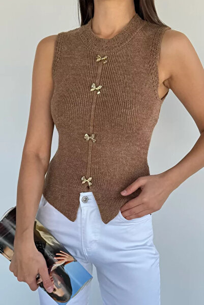 TOZLU Women's Gold Button Detailed Knitwear Blouse