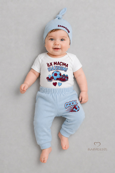 BABYDEN'S Baby 3-Piece Set Burgundy Blue Fan Themed Short Sleeve 100% Cotton ...