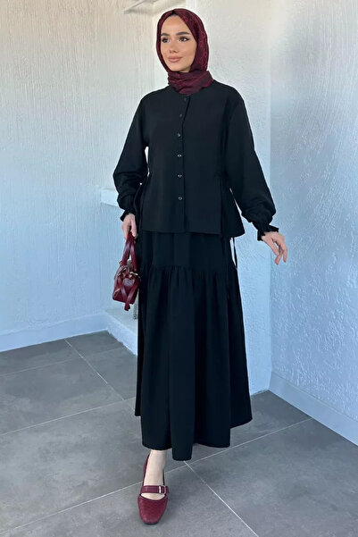 TOZLU Elastic Waist Lace-Up Blouse Skirt Hijab Double Set