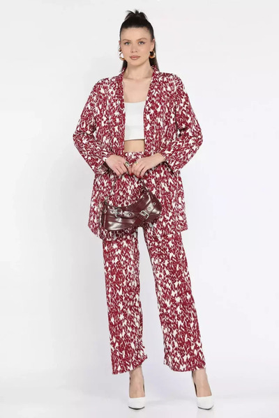 TOZLU Women's Patterned Kimono Pants Double Set