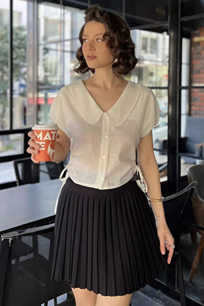 TOZLU Women's Shirt with Elastic Sleeves and Side Lacing