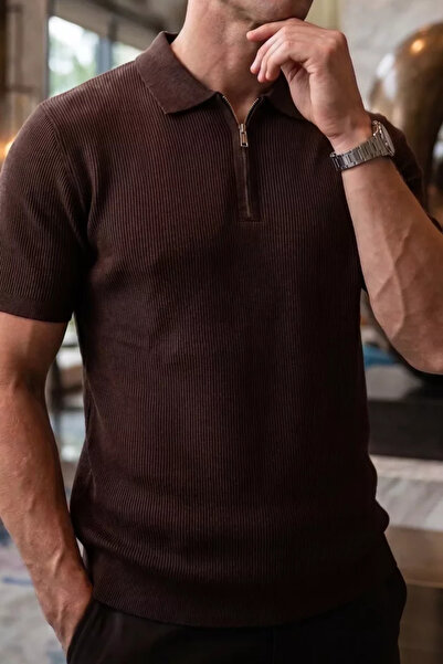 TOZLU Men's Zippered Knitwear T-Shirt