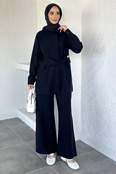 TOZLU Waist Detailed Hijab Tunic and Pants Double Set