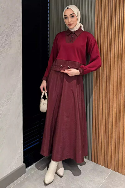TOZLU Elastic Waist, Parachute Trim, Collar Snap Detail, Blouse Skirt, Hijab,...