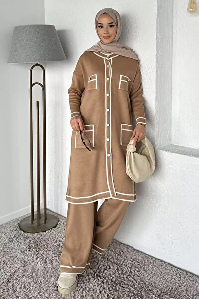 TOZLU Prednji kopčani hidžab pleteni kardigan, pantalone sa elastičnim struko...
