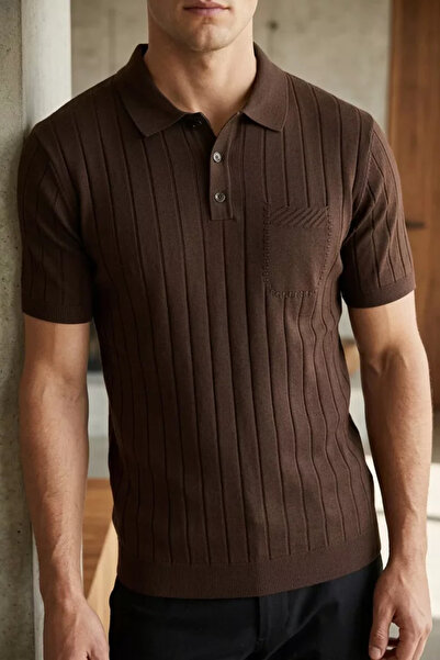 TOZLU Men's Polo Collar Half Button Knitwear T-Shirt