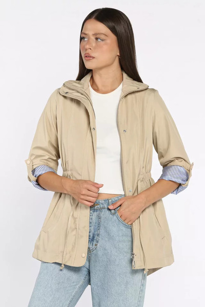 TOZLU Women's Waist Lace-Up Lined Trench Coat