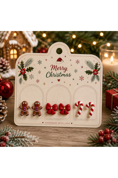 Miyamila Christmas Themed Women's Earring Set 3 Pairs – Handmade Cute Christm...