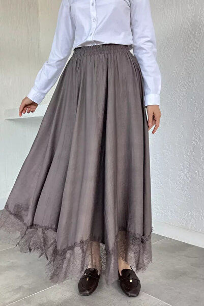 TOZLU Elastic Waist Lace Detailed Hijab Skirt