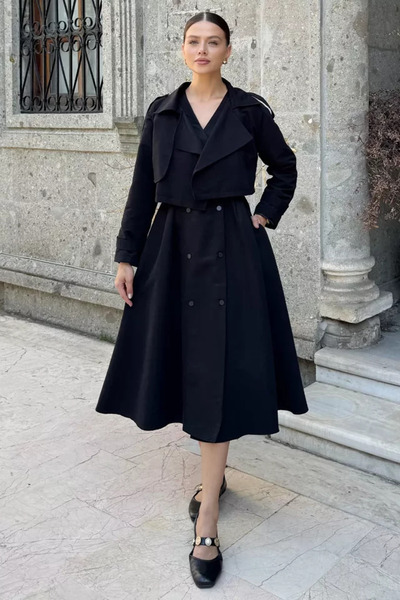 TOZLU Set de două piese pentru femei: rochie și jachetă din țesătură tip trench