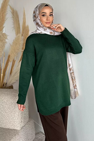 TOZLU Gülseli Crew Neck Slit Hijab Knitwear Tunic