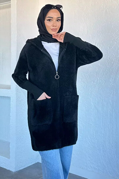 TOZLU Cardigan cu glugă și fermoar din fire moi, stil hijab