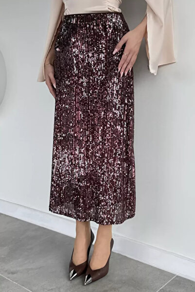 TOZLU Women's Sequin Skirt with Elastic Waist and Inner Lining