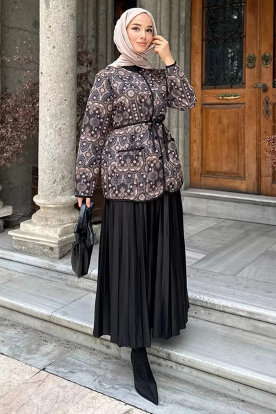 TOZLU Καπιτονέ μπουφάν με έθνικ σχέδιο και κουμπιά μπροστά