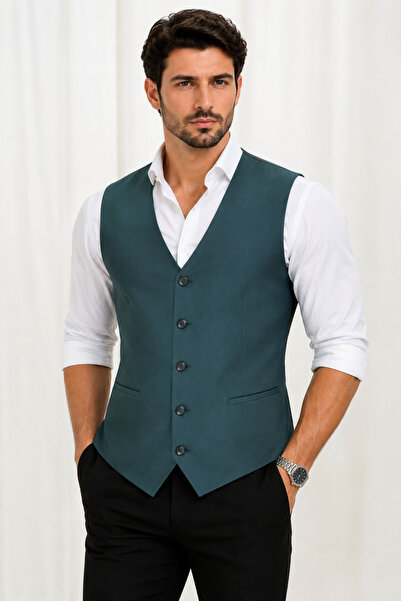 MENTOR REGALO Men's V-Neck Vest Green Polyviscon 50306